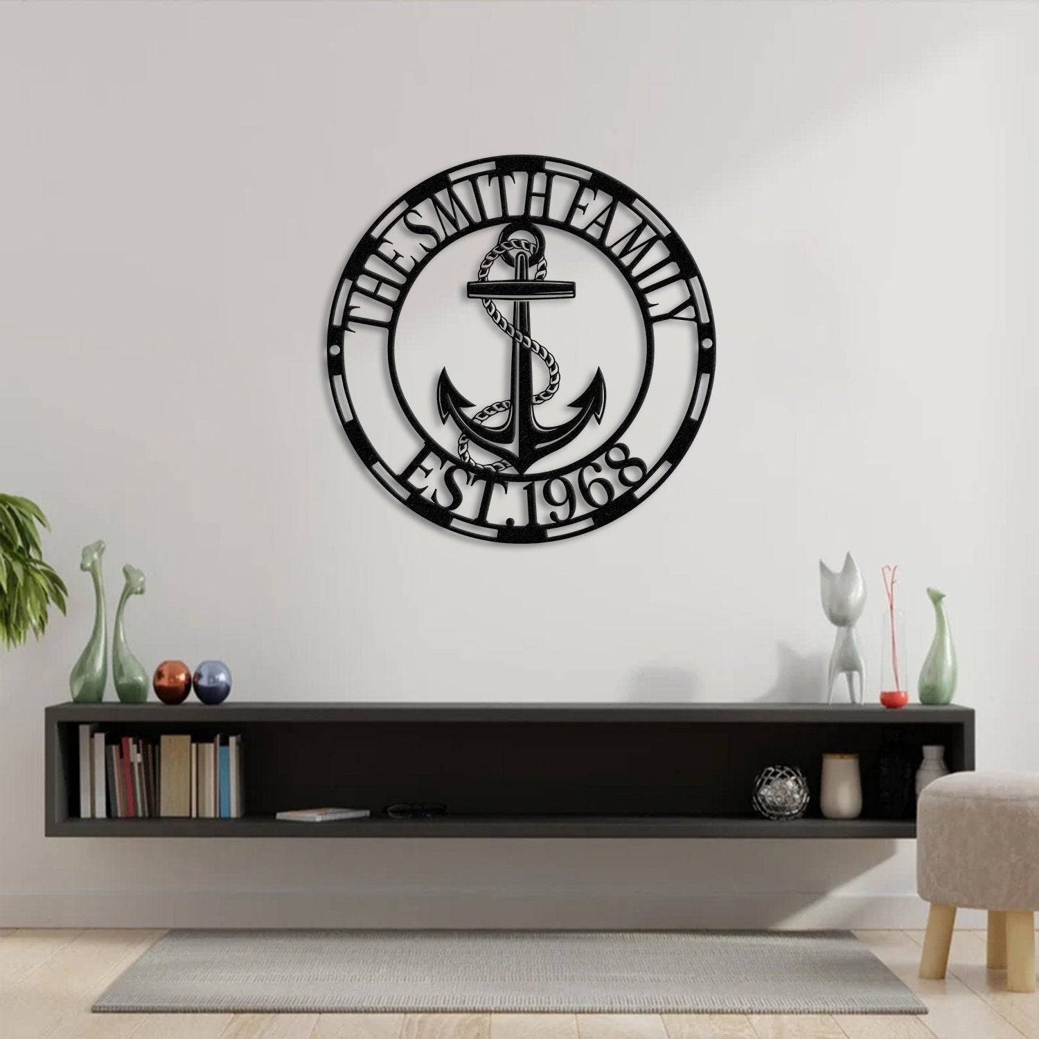 Personalized Anchor Metal  Sign LED Lights, Ship Anchor Sign, Custom Family Name Sign, Anchor Name Sign, Nautical Decor, Beach House Decor