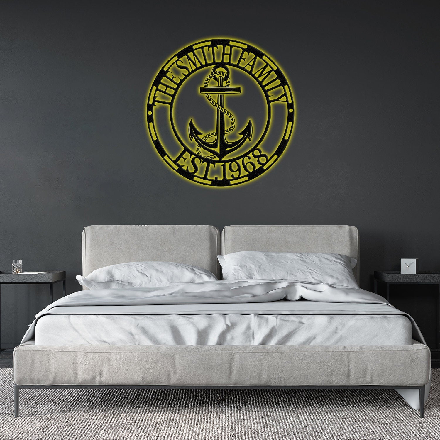 Personalized Anchor Metal  Sign LED Lights, Ship Anchor Sign, Custom Family Name Sign, Anchor Name Sign, Nautical Decor, Beach House Decor