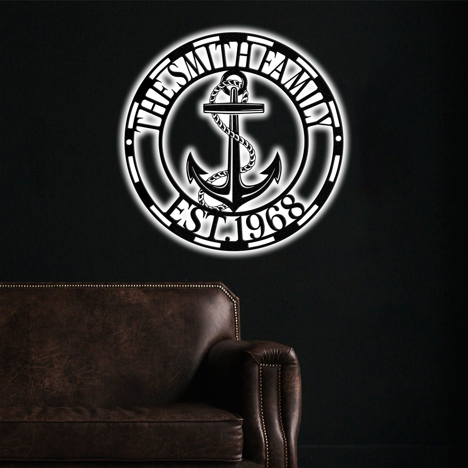 Personalized Anchor Metal  Sign LED Lights, Ship Anchor Sign, Custom Family Name Sign, Anchor Name Sign, Nautical Decor, Beach House Decor