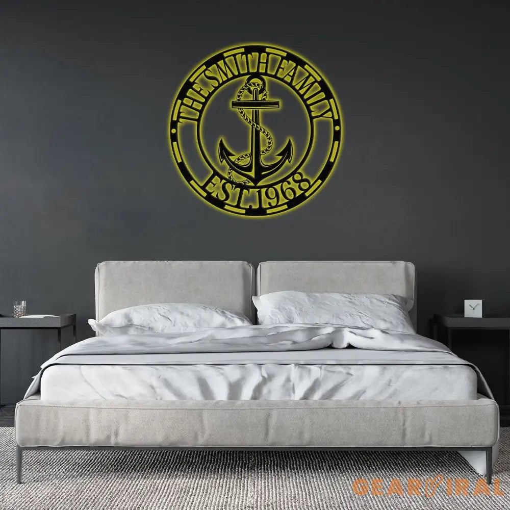 Personalized Anchor Metal Sign LED Lights Ship Anchor Sign Custom Family Name Sign Anchor Name Sign Nautical Decor