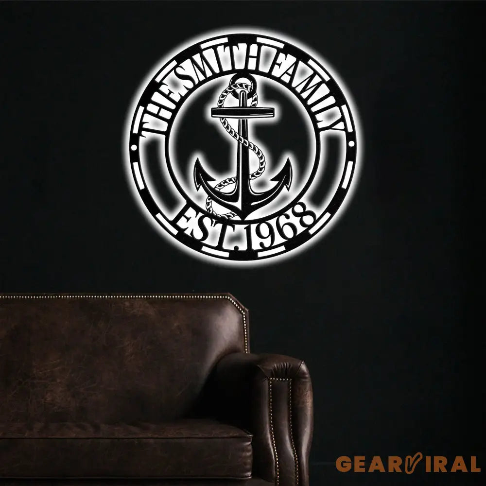 Personalized Anchor Metal Sign LED Lights Ship Anchor Sign Custom Family Name Sign Anchor Name Sign Nautical Decor