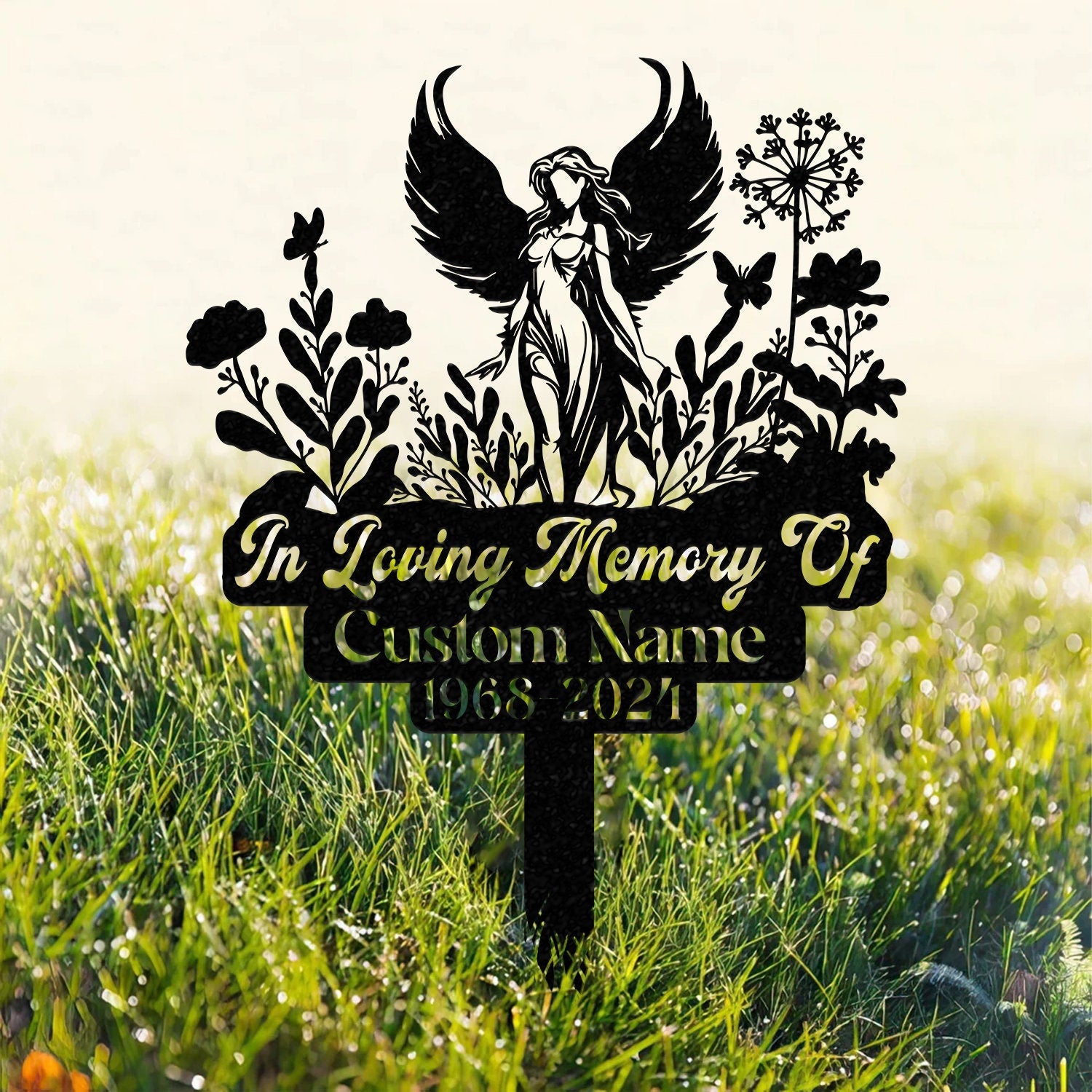 Personalized Angel Memorial Stake, Angel Grave Marker, Angel Memorial Plaque with Stake, Angel Grave Stake, In Loving Memory, Cemetery Stake