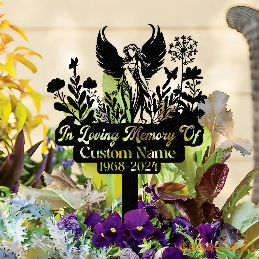 Personalized Angel Memorial Stake Angel Grave Marker Angel Memorial Plaque with Stake Angel Grave Stake In Loving