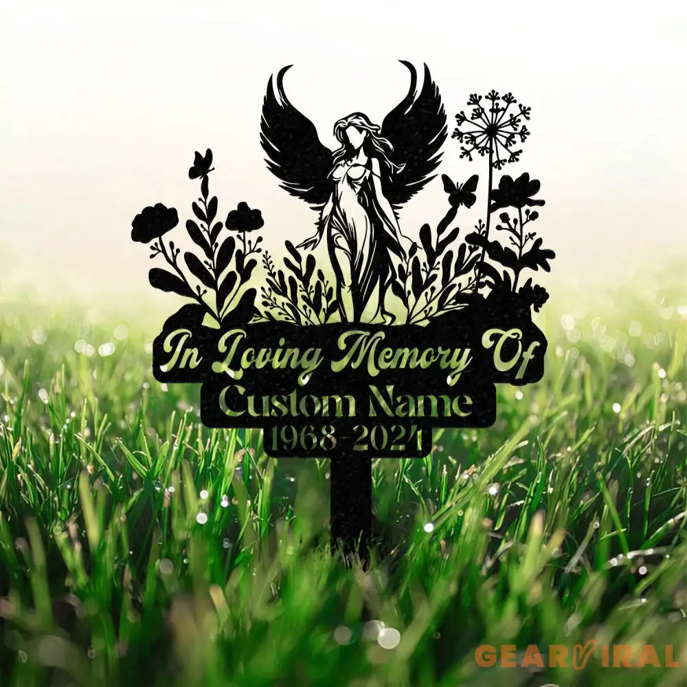 Personalized Angel Memorial Stake Angel Grave Marker Angel Memorial Plaque with Stake Angel Grave Stake In Loving