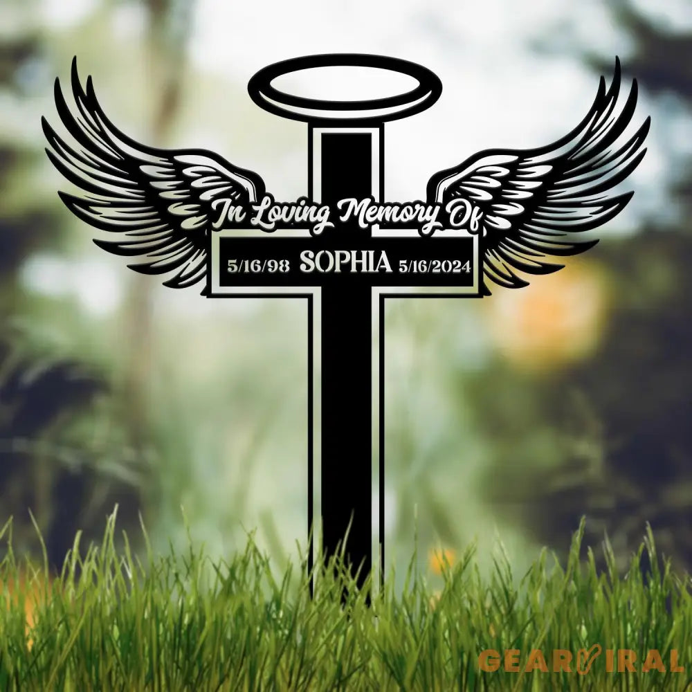 Personalized Angel Wings Metal Cross Memorial Stake In Memory Cross Grave Marker Custom Cross Stake Sympathy Gift