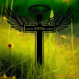 Personalized Angel Wings Metal Cross Memorial Stake In Memory Cross Grave Marker Custom Cross Stake Sympathy Gift