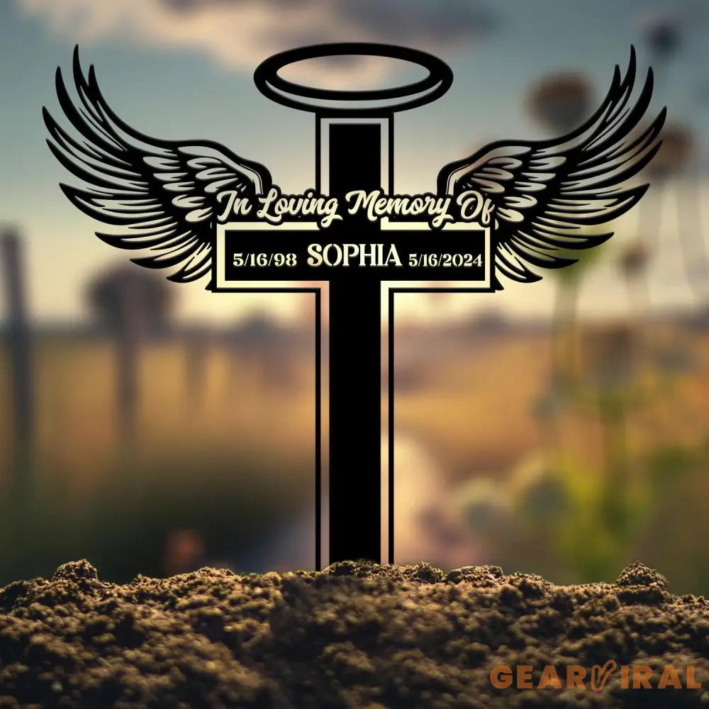 Personalized Angel Wings Metal Cross Memorial Stake In Memory Cross Grave Marker Custom Cross Stake Sympathy Gift