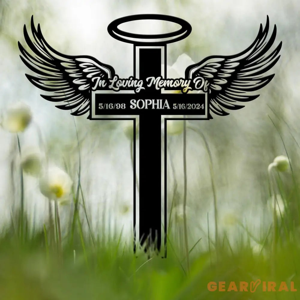 Personalized Angel Wings Metal Cross Memorial Stake In Memory Cross Grave Marker Custom Cross Stake Sympathy Gift