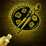 Personalized Art Studio Sign with Led Light Custom Painting Metal Wall Art Artist Name Sign Art Teacher Gift Drawing