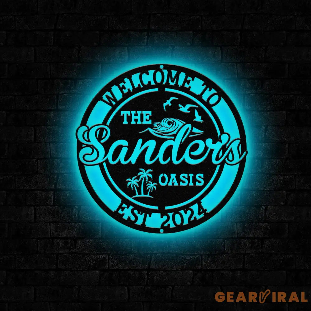 Personalized Backyard Pool Metal Sign LED Outdoor Wall Decor Pool Signs for Outdoor Personalized Custom Backyard Oasis