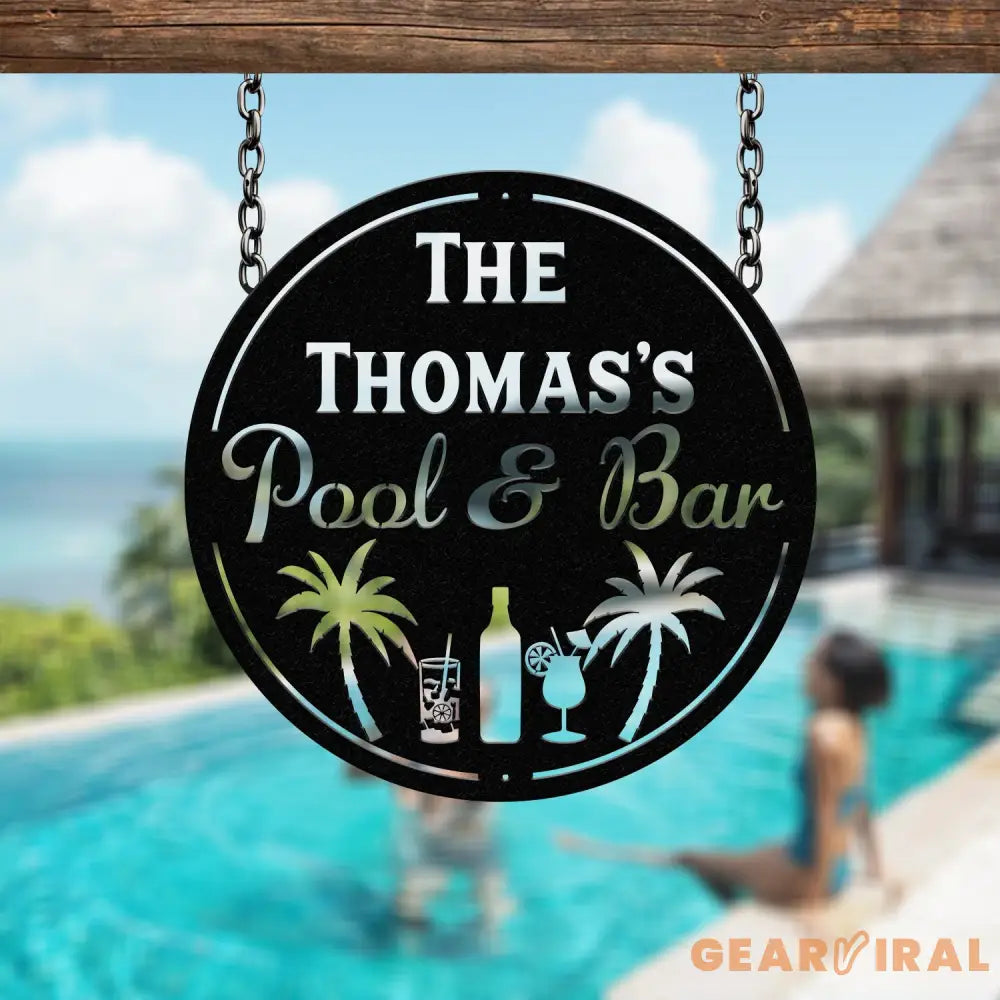 Personalized Backyard Pool Metal Sign LED Outdoor Wall Decor Pool Signs for Outdoor Personalized Custom Backyard Oasis