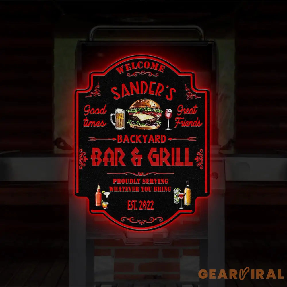 Personalized Backyard Sign LED Light Custom Bar & Grill Sign Metal Sign Bar Signs BBQ Signs Bar Sign Outdoor Kitchen