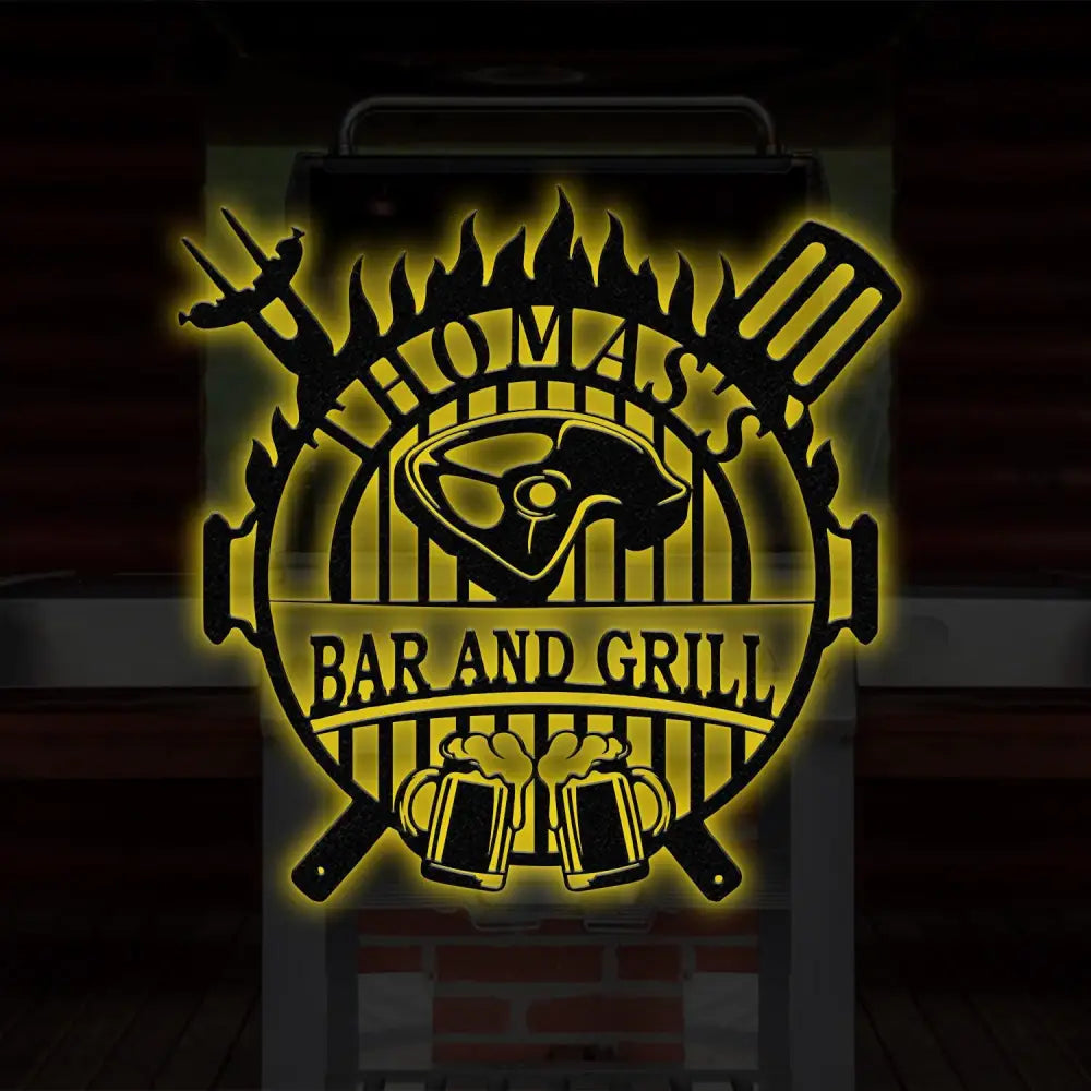 Personalized Backyard Sign LED Light Custom Bar & Grill Sign Metal Sign Bar Signs BBQ Signs Bar Sign Outdoor Kitchen