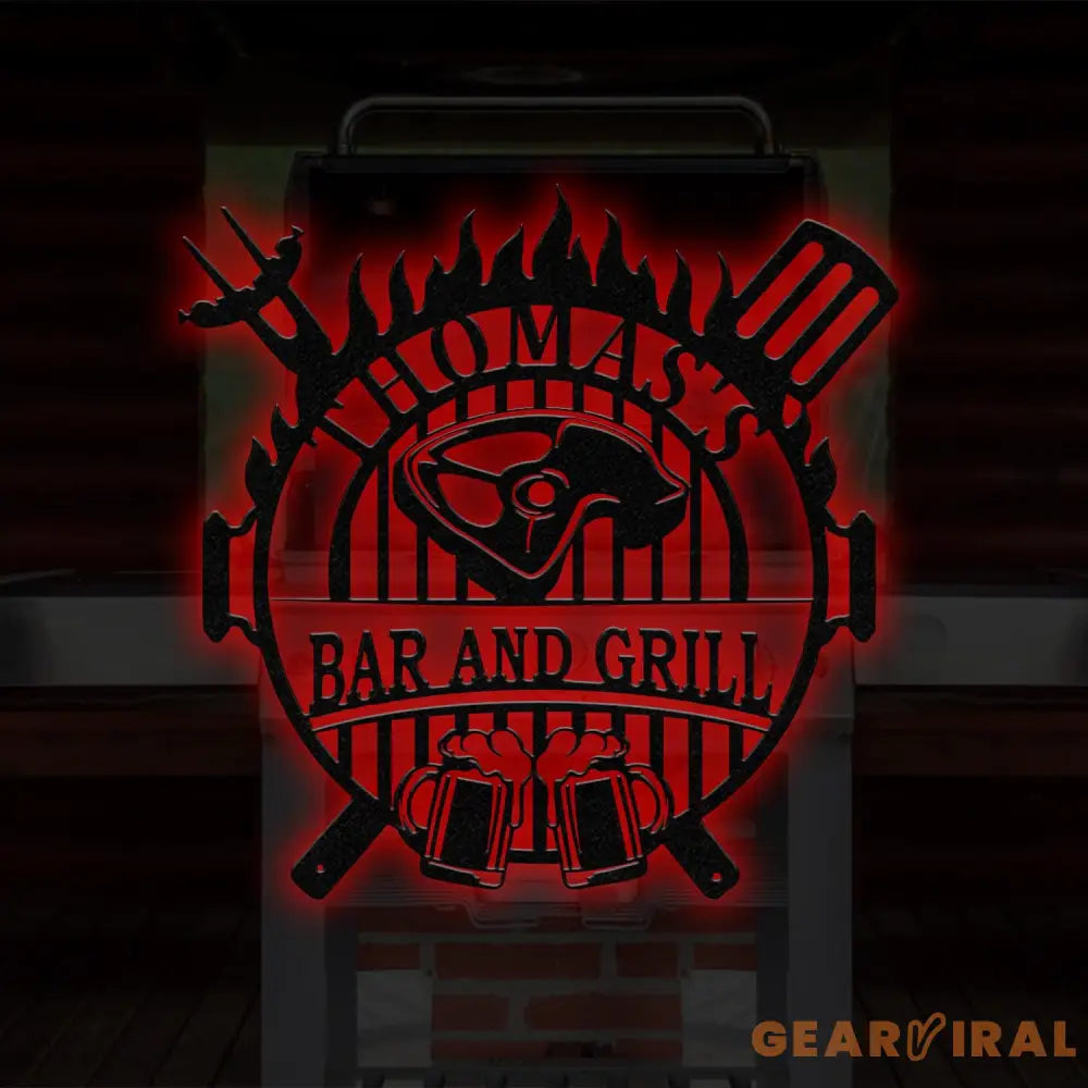 Personalized Backyard Sign LED Light Custom Bar & Grill Sign Metal Sign Bar Signs BBQ Signs Bar Sign Outdoor Kitchen