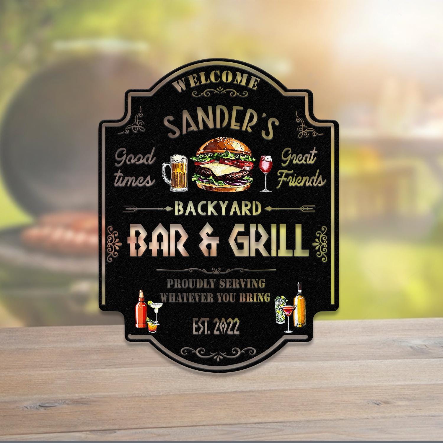 Personalized Backyard Sign LED Light, Custom Bar & Grill Sign, Metal Sign, Bar Signs, BBQ Signs, Bar Sign, Outdoor Kitchen Metal Signs
