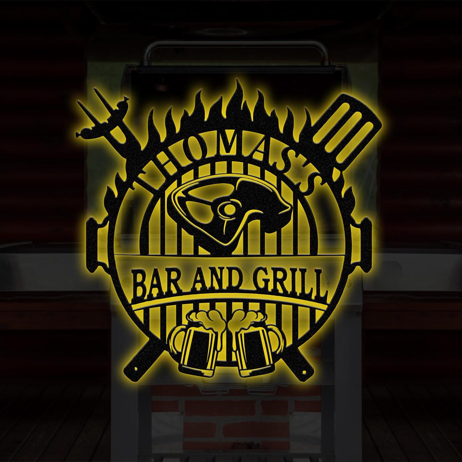 Personalized Backyard Sign LED Light, Custom Bar & Grill Sign, Metal Sign, Bar Signs, BBQ Signs, Bar Sign, Outdoor Kitchen Metal Signs