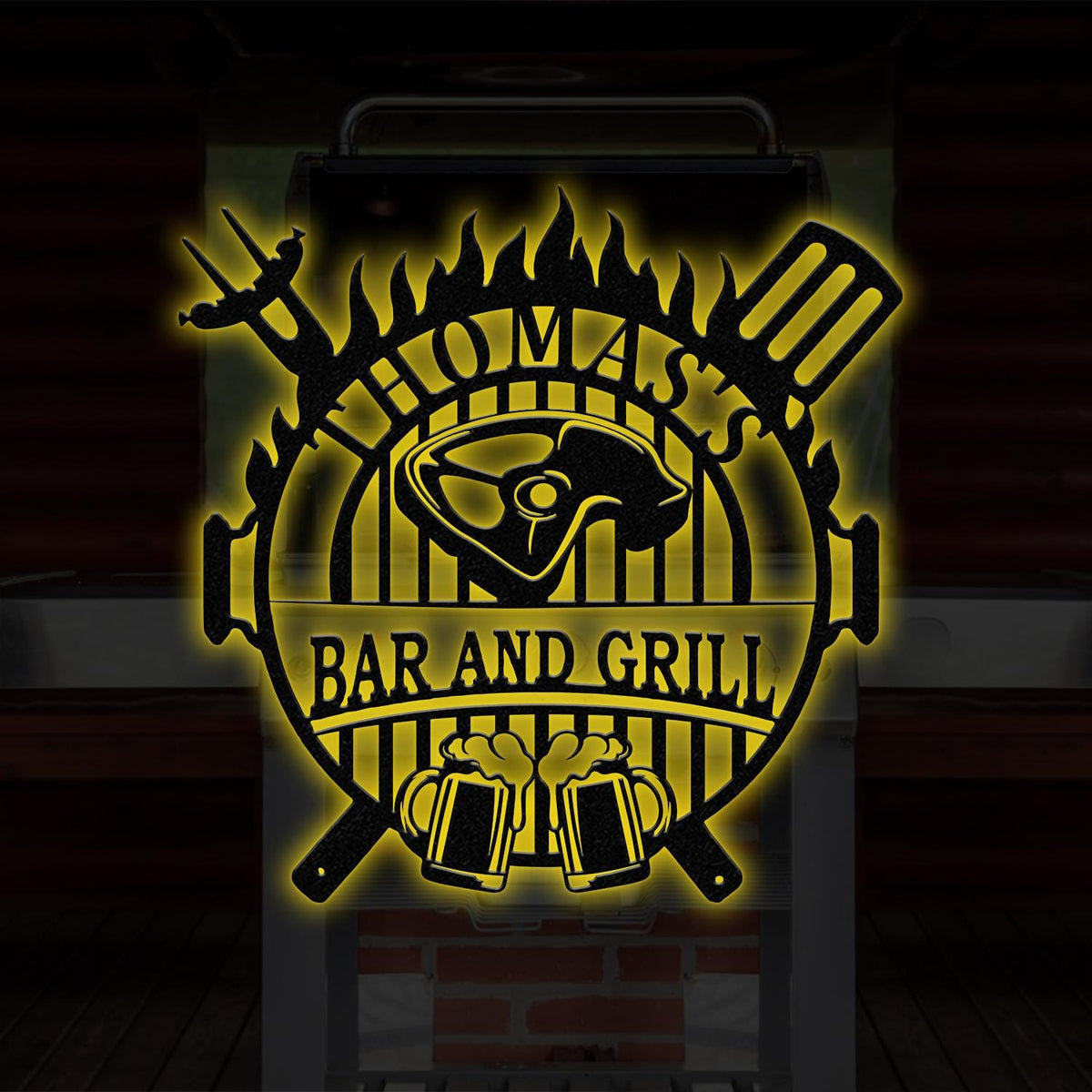Personalized Backyard Sign LED Light, Custom Bar & Grill Sign, Metal Sign, Bar Signs, BBQ Signs, Bar Sign, Outdoor Kitchen Metal Signs
