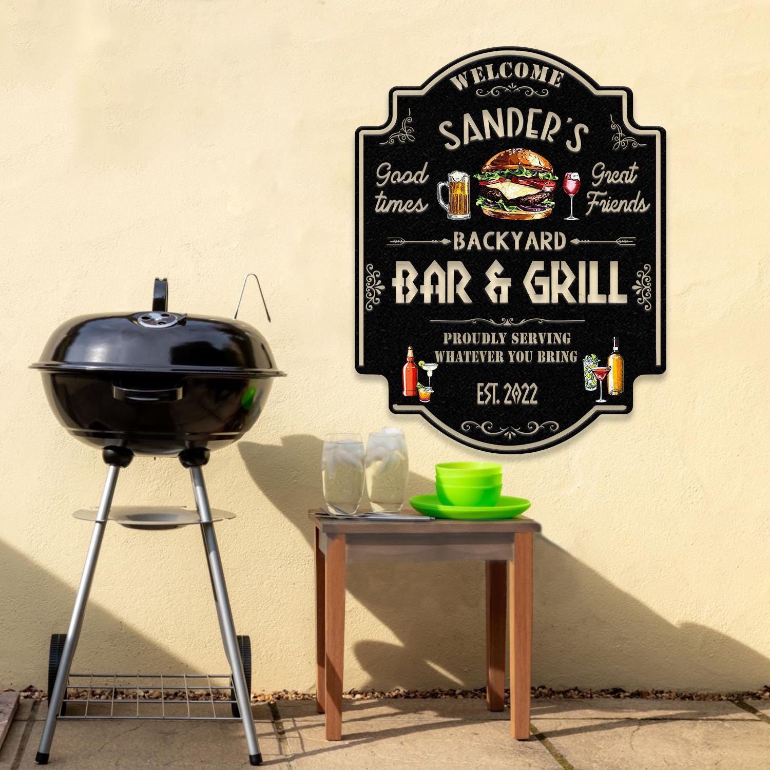 Personalized Backyard Sign LED Light, Custom Bar & Grill Sign, Metal Sign, Bar Signs, BBQ Signs, Bar Sign, Outdoor Kitchen Metal Signs