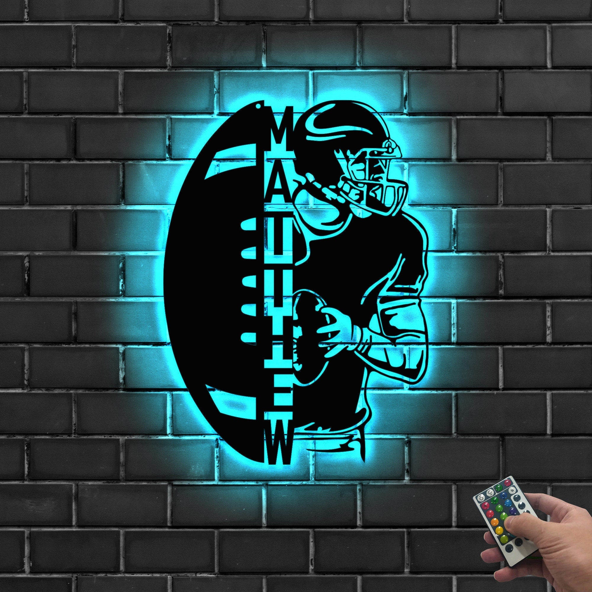 Personalized Ball American Football Metal Wall Art LED Light - Custom Player Name Sign Home Decor - Ideal for Home Decor & Gift | GearViral