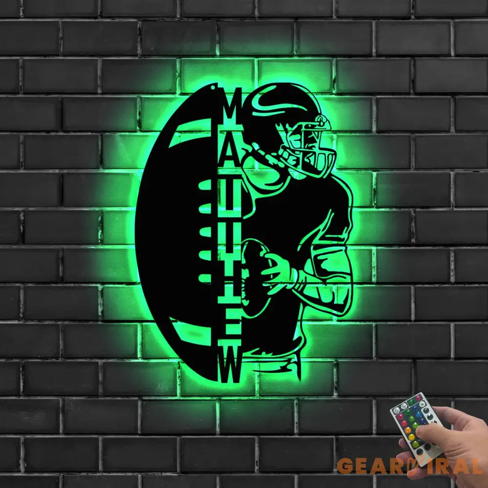 Personalized Ball American Football Metal Wall Art LED Light - Custom Player Name Sign Home Decor - Ideal for Home
