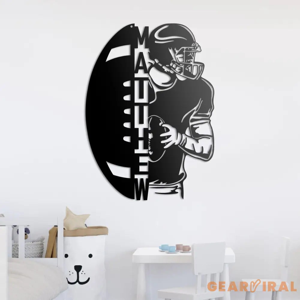 Personalized Ball American Football Metal Wall Art LED Light - Custom Player Name Sign Home Decor - Ideal for Home
