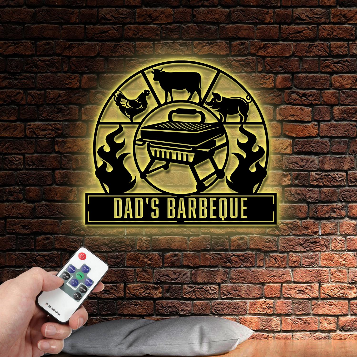 Personalized Bar and Grill Metal Wall Art with Led Lights, Custom Outdoor Metal Sign, Grill Sign Wall Decor, Housewarming Gift, Backyard Metal BBQ Sign