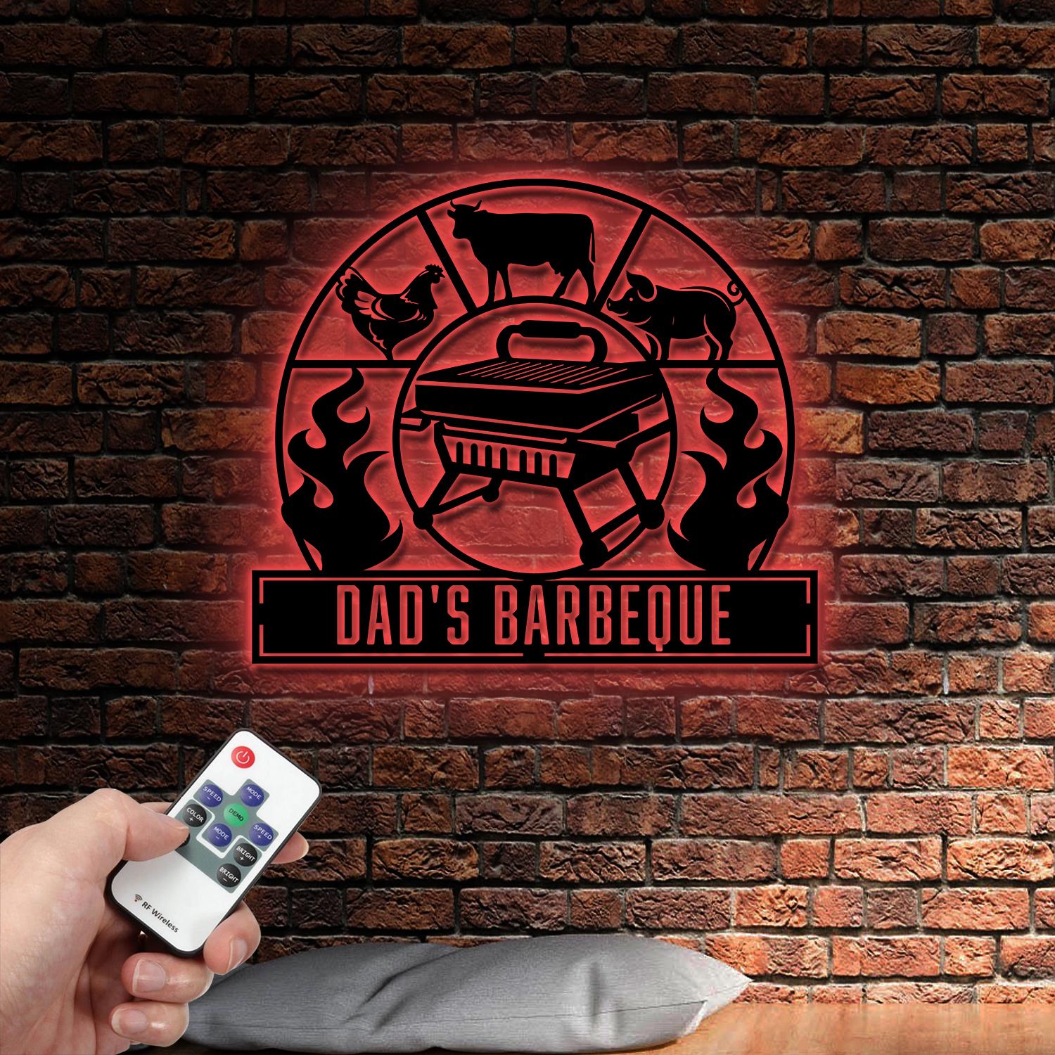 Personalized Bar and Grill Metal Wall Art with Led Lights, Custom Outdoor Metal Sign, Grill Sign Wall Decor, Housewarming Gift, Backyard Metal BBQ Sign