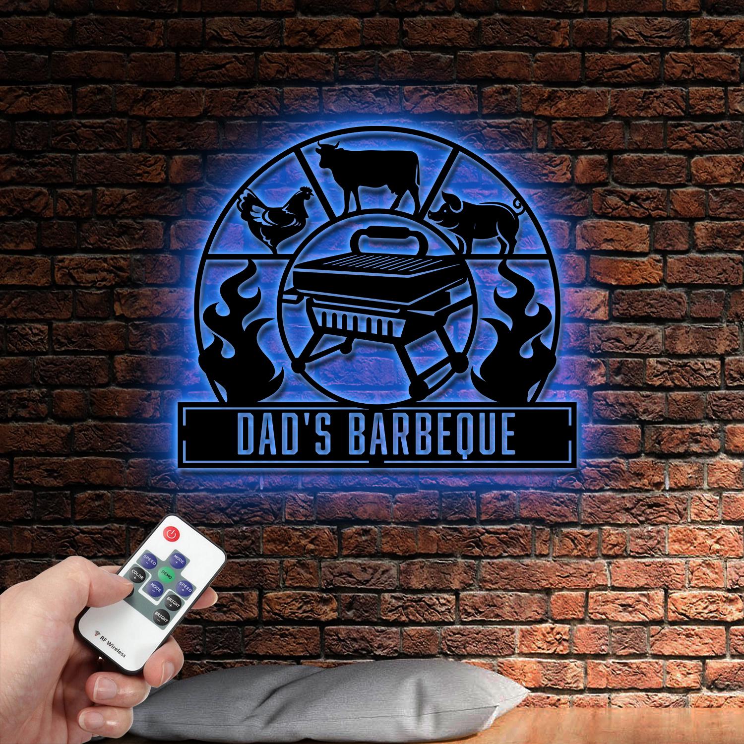 Personalized Bar and Grill Metal Wall Art with Led Lights, Custom Outdoor Metal Sign, Grill Sign Wall Decor, Housewarming Gift, Backyard Metal BBQ Sign