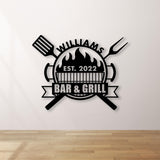 Personalized Bar and Grill Metal Wall Art with Led Lights, Custom Outdoor Metal Sign, Grill Sign Wall Decor, Housewarming Gift, Backyard Metal BBQ Sign