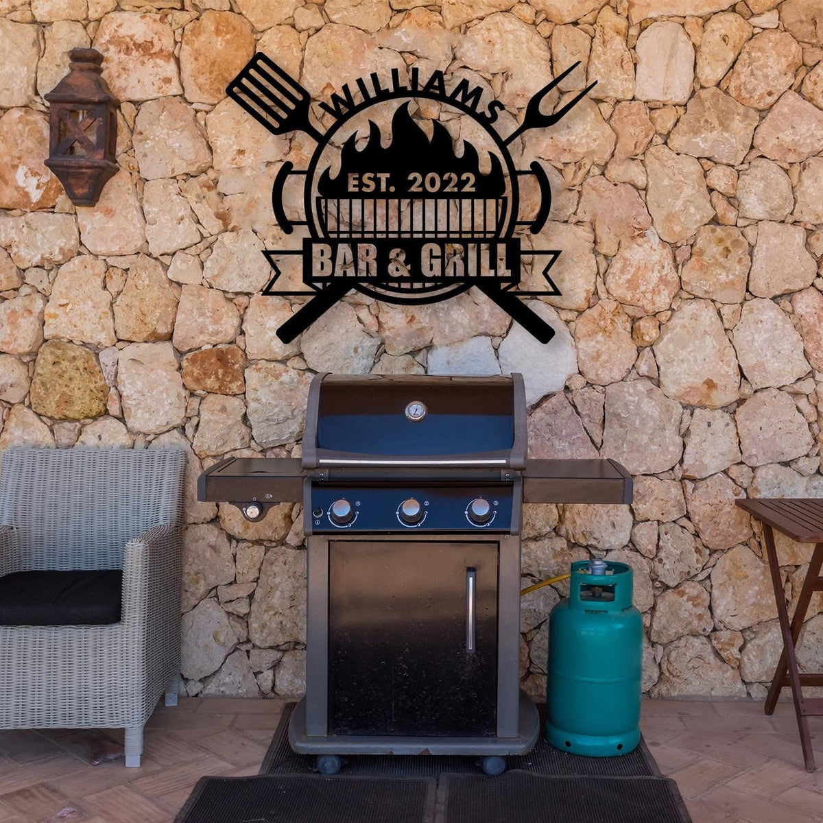Personalized Bar and Grill Metal Wall Art with Led Lights, Custom Outdoor Metal Sign, Grill Sign Wall Decor, Housewarming Gift, Backyard Metal BBQ Sign