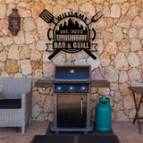 Personalized Bar and Grill Metal Wall Art with Led Lights, Custom Outdoor Metal Sign, Grill Sign Wall Decor, Housewarming Gift, Backyard Metal BBQ Sign