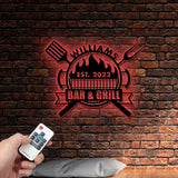 Personalized Bar and Grill Metal Wall Art with Led Lights Custom Outdoor Metal Sign Grill Sign Wall Decor Housewarming