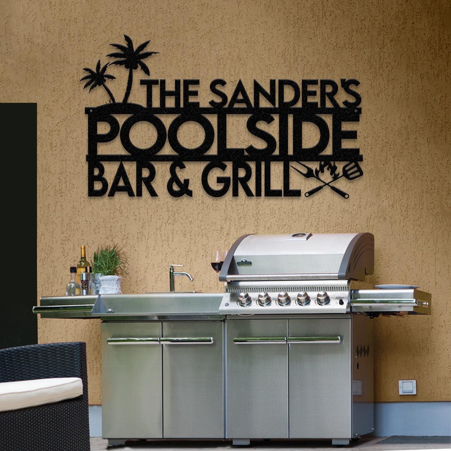 Personalized Bar & Grill Sign Metal Wall Art, Outdoor Patio Decor, BBQ Grill Sign, Grilling Gift, Gift for Him, Pool Sign, Outdoor Decor