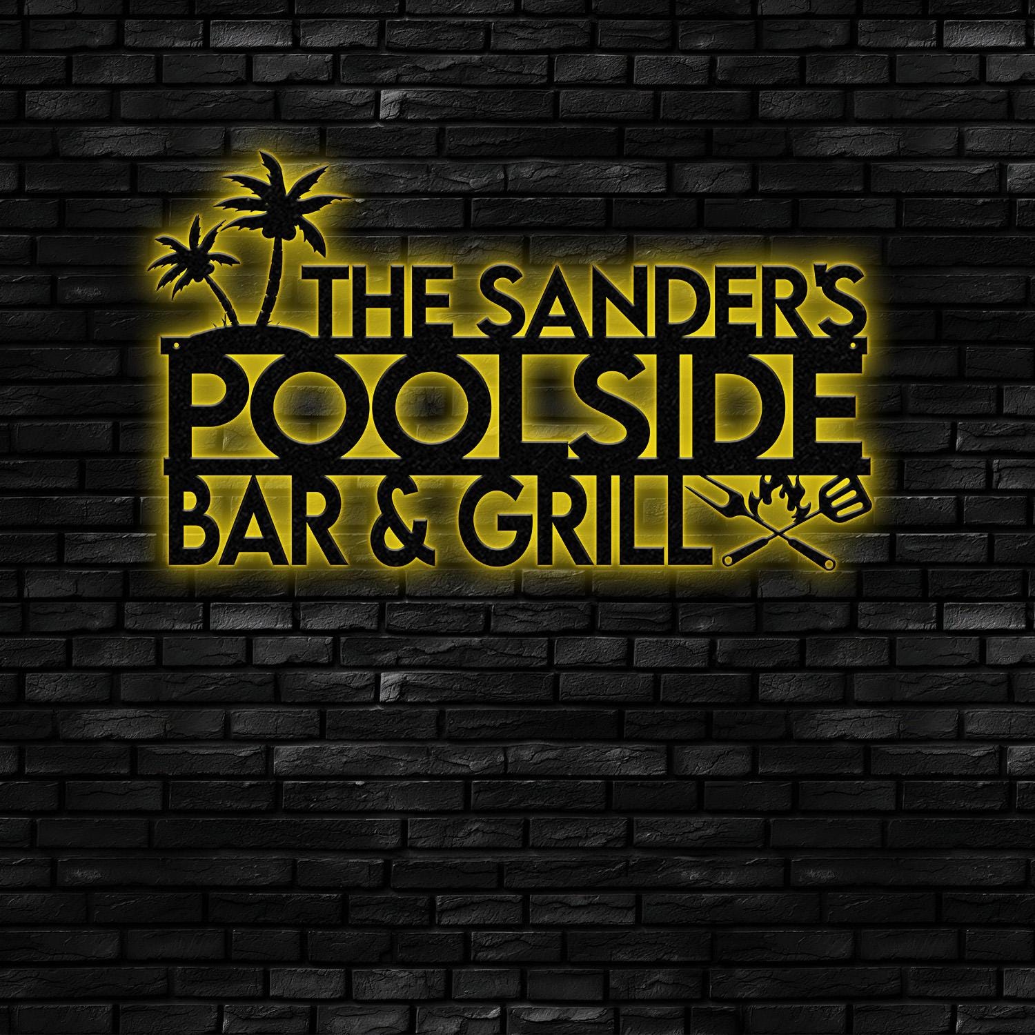 Personalized Bar & Grill Sign Metal Wall Art, Outdoor Patio Decor, BBQ Grill Sign, Grilling Gift, Gift for Him, Pool Sign, Outdoor Decor