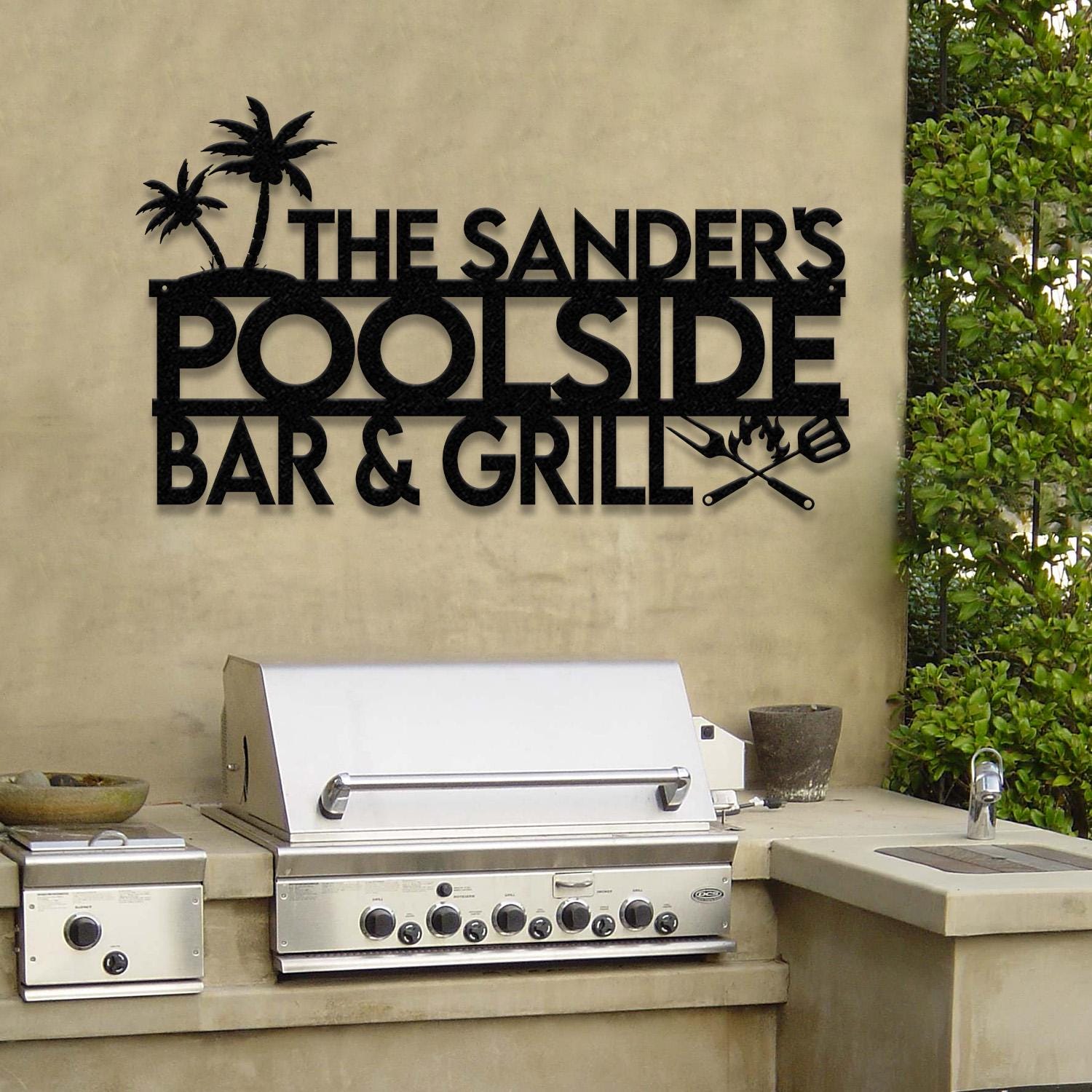 Personalized Bar & Grill Sign Metal Wall Art, Outdoor Patio Decor, BBQ Grill Sign, Grilling Gift, Gift for Him, Pool Sign, Outdoor Decor