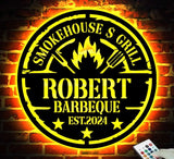 Personalized Barbecue Metal Wall Art LED - Barbecue Wall Art Decor - Custom Grill Sign - Barbecue Sign for Outdoor