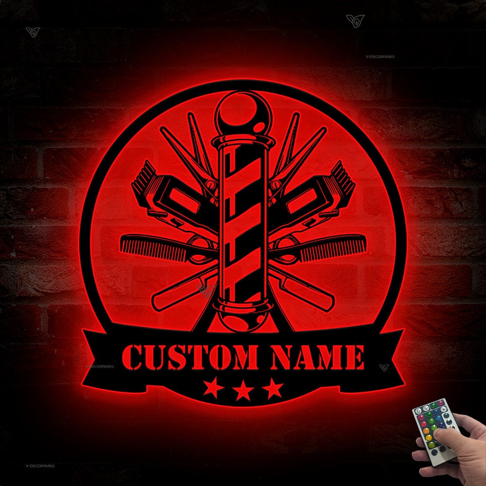 Personalized Barber Metal Sign with LED Lights - Custom Barber Metal Wall Decor - Barber Birthday Gift - Barber Wall Decor | GearViral