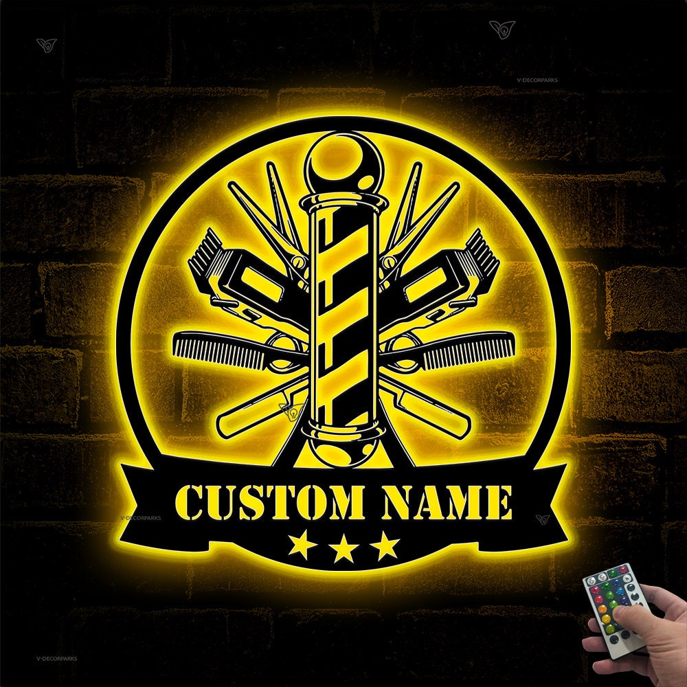 Personalized Barber Metal Sign with LED Lights - Custom Barber Metal Wall Decor - Barber Birthday Gift - Barber Wall Decor | GearViral