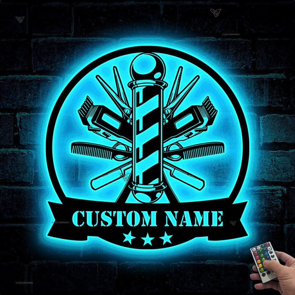Personalized Barber Metal Sign with LED Lights - Custom Barber Metal Wall Decor - Barber Birthday Gift - Barber Wall Decor | GearViral