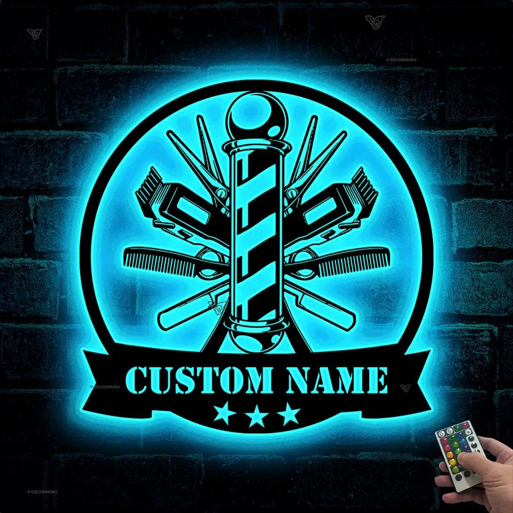 Personalized Barber Metal Sign with LED Lights - Custom Barber Metal Wall Decor - Barber Birthday Gift - Barber Wall