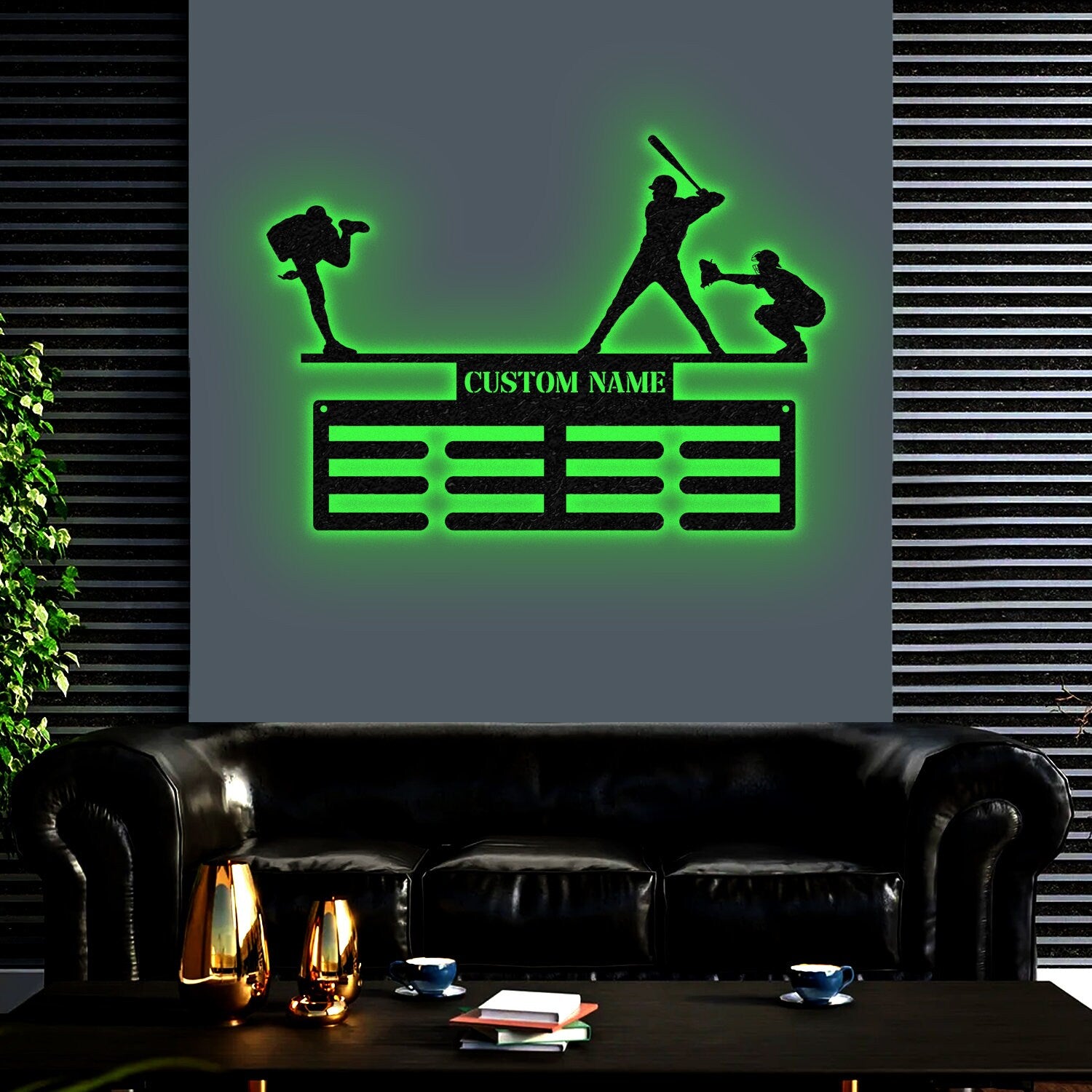 Personalized Baseball Award Medal Holder with Led Light, Baseball Player Name Medal Hanger, 12 Rungs for Medals & Ribbons, Baseball Gifts