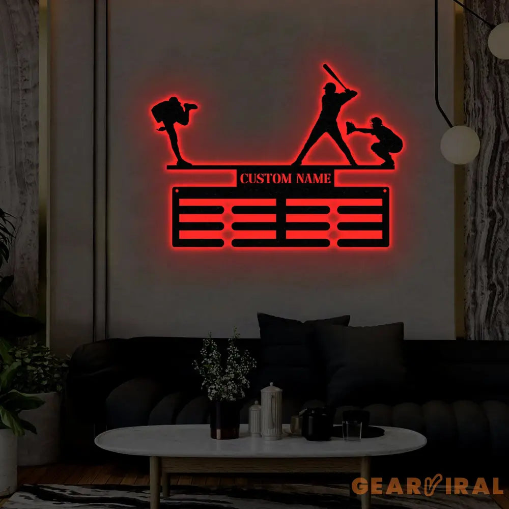 Personalized Baseball Award Medal Holder with Led Light Baseball Player Name Medal Hanger 12 Rungs for Medals & Ribbons