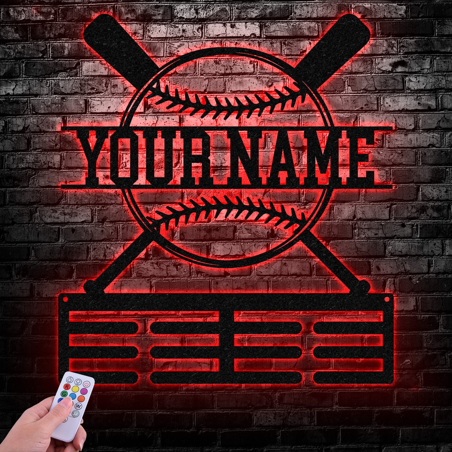 Personalized Baseball Award Medal Holder,Custom Baseball Player Name Medal Hanger,12 Rungs for Medals & Ribbons, Baseball Award Medal Display