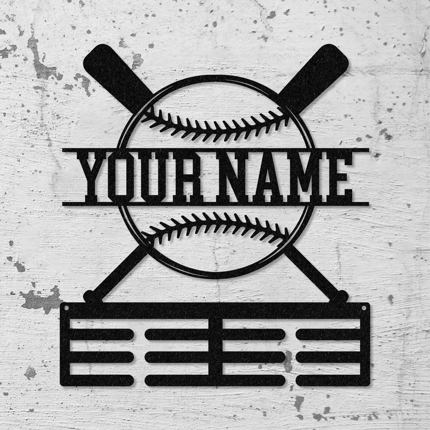 Personalized Baseball Award Medal Holder,Custom Baseball Player Name Medal Hanger,12 Rungs for Medals & Ribbons, Baseball Award Medal Display