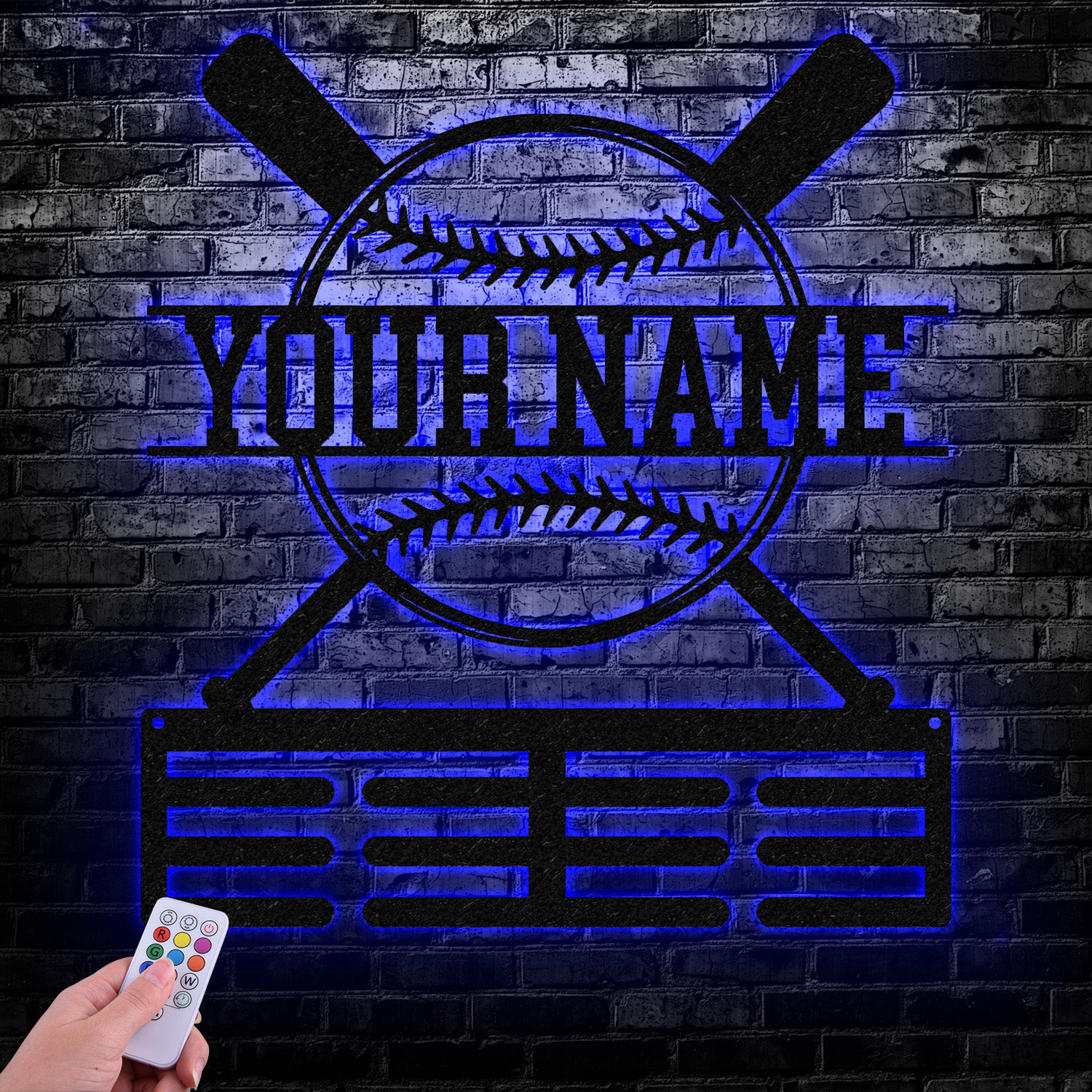 Personalized Baseball Award Medal Holder,Custom Baseball Player Name Medal Hanger,12 Rungs for Medals & Ribbons, Baseball Award Medal Display