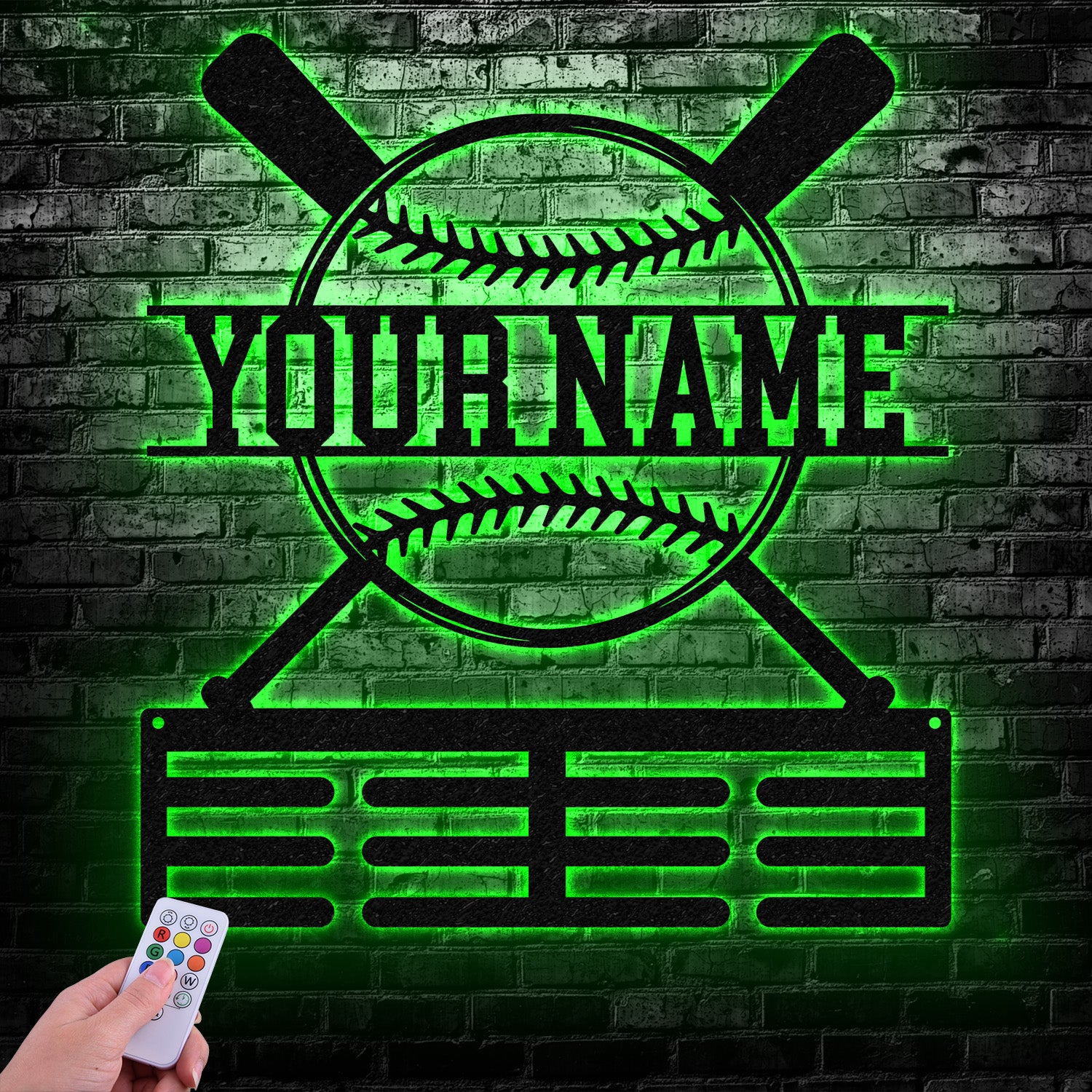 Personalized Baseball Award Medal Holder,Custom Baseball Player Name Medal Hanger,12 Rungs for Medals & Ribbons, Baseball Award Medal Display