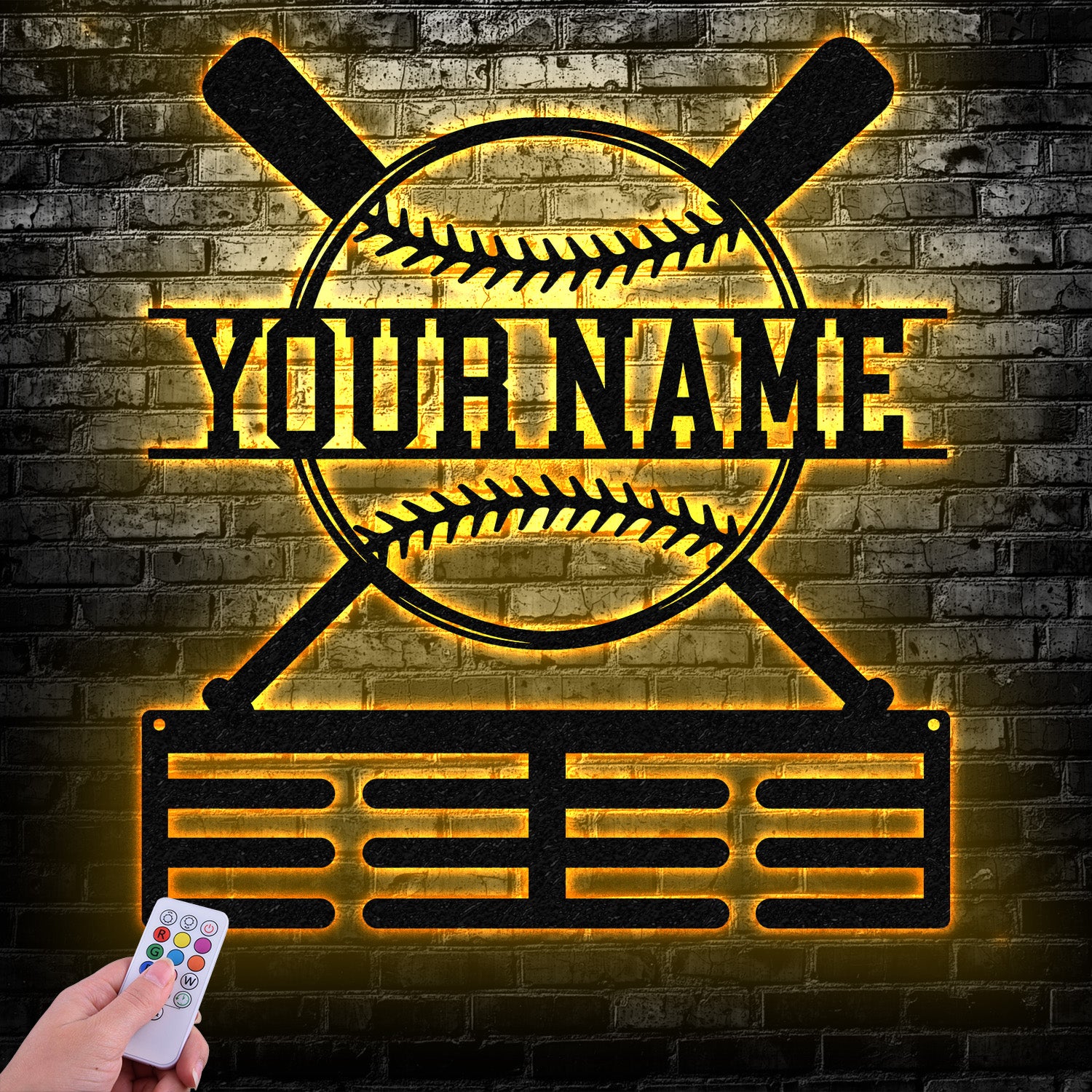 Personalized Baseball Award Medal Holder,Custom Baseball Player Name Medal Hanger,12 Rungs for Medals & Ribbons, Baseball Award Medal Display