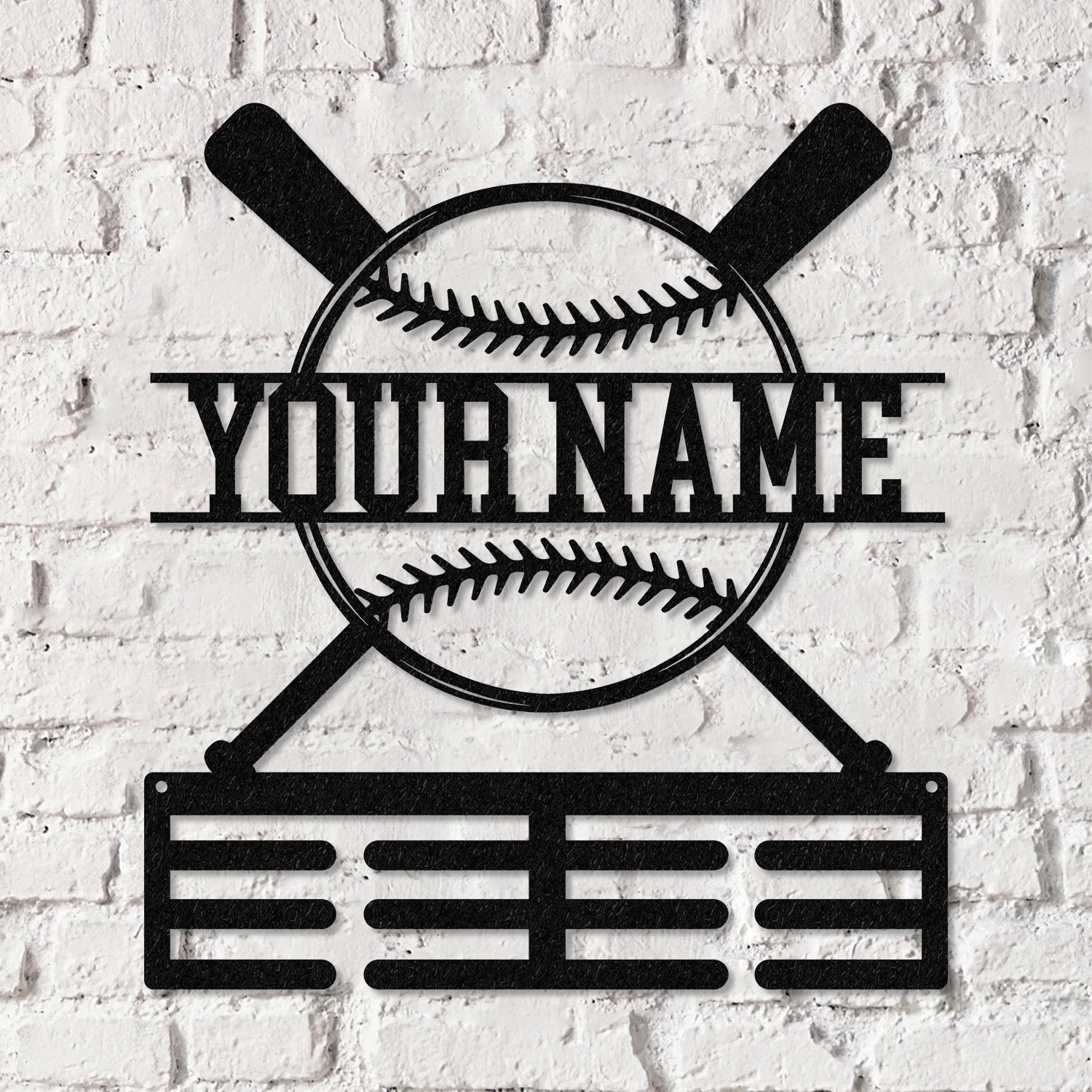 Personalized Baseball Award Medal Holder,Custom Baseball Player Name Medal Hanger,12 Rungs for Medals & Ribbons, Baseball Award Medal Display