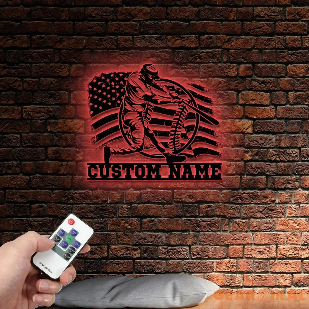 Personalized Baseball Metal Sign with LED Lights Baseball Wall Art Baseball Player Gift Baseball Player Name Sign Gift