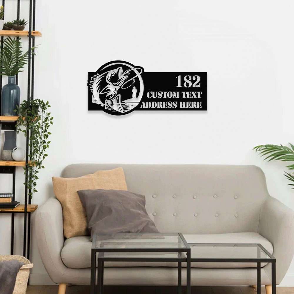 Personalized Bass Address Metal LED Sign - Fisherman Address Metal Wall Art - Outdoor Sign - Family LED Address Wall Art - Housewarming